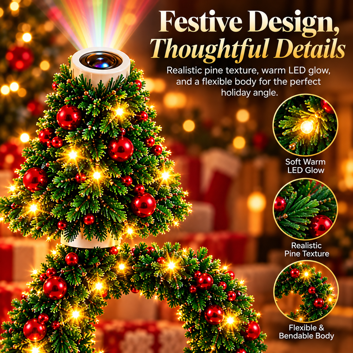 Christmas Tree & Halloween Pumpkin Projector Lamp, Multi-Pattern Holiday Decor Light with Warm LED Glow, Select Your Preferred Style