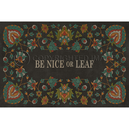 "Be Nice or Leaf" Arabic Floral Vinyl Mat Vinyl Floorcloths