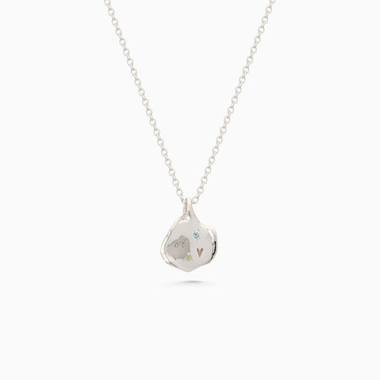 Mini Custom Wave Pendant (Stone & Engraving) | Silver