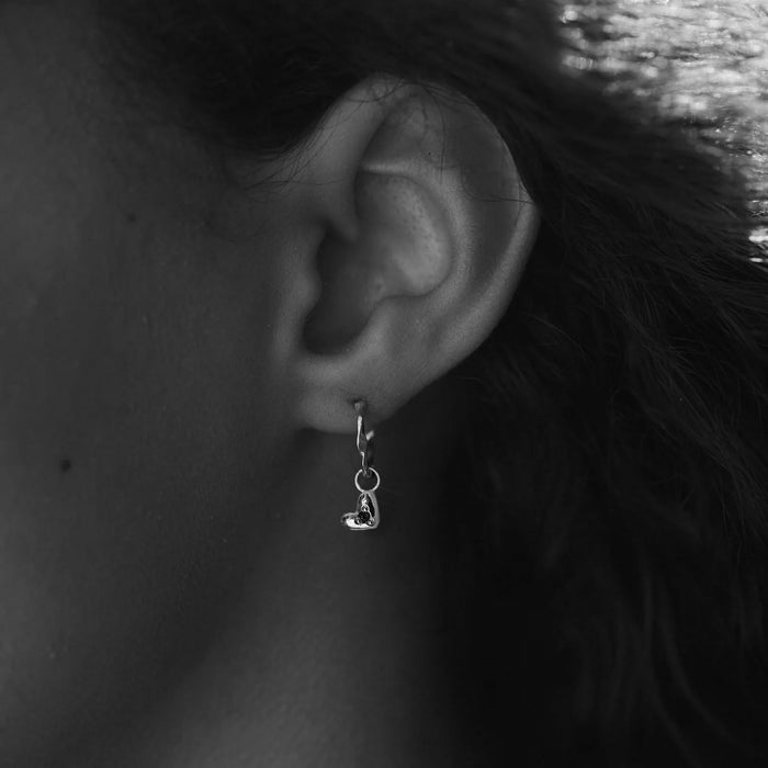 Mini Heart Stone Earring Charm | Silver