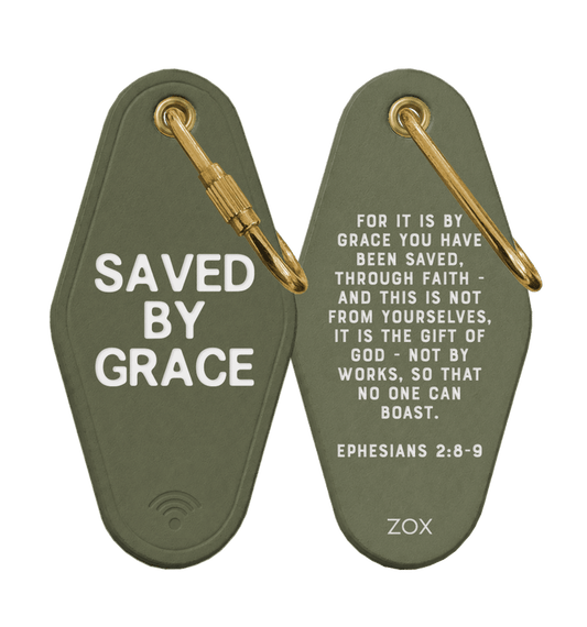 Saved By Grace Bible Verse Leather Keychain